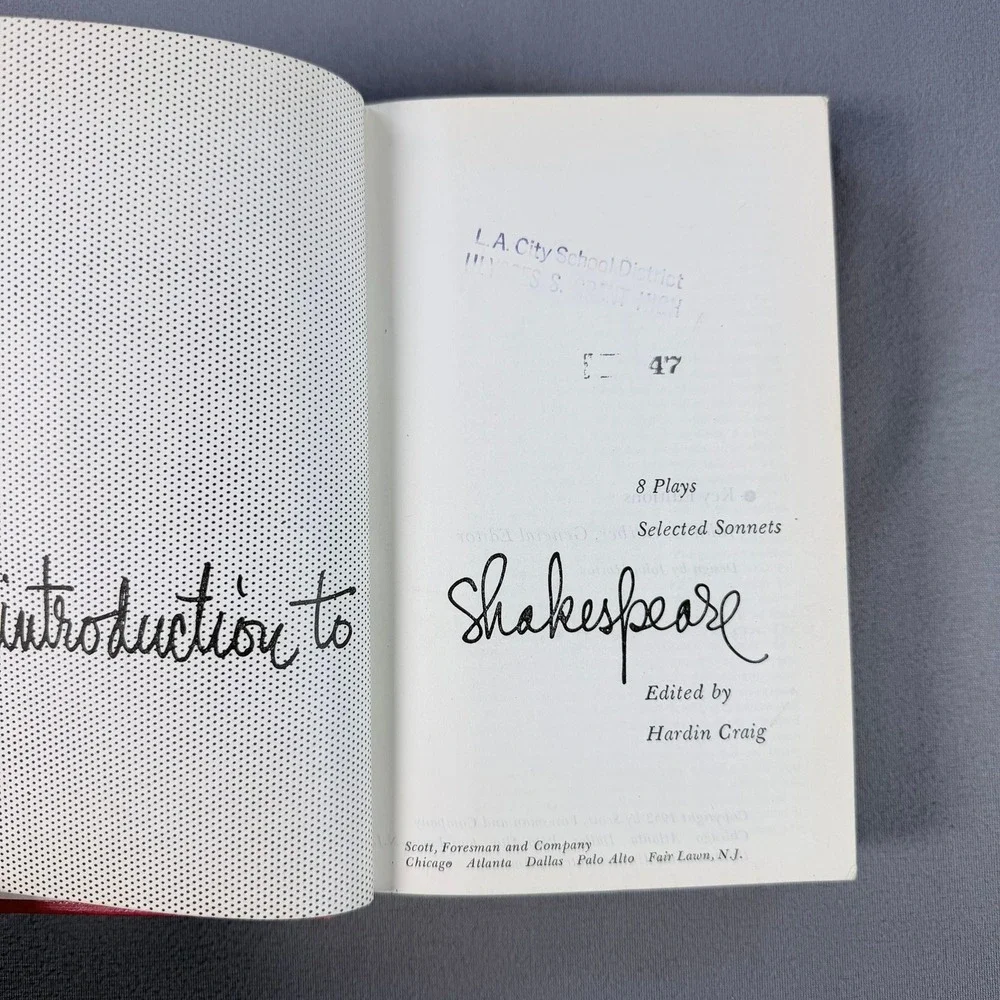 Hardin Craig An Introduction to Shakespeare Hardcover 1952 8 Plays Sonnets Drama